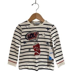 Mayoral Kids Long Sleeve Shirt with Navy Stripes and Red Sequin Accents - size 2